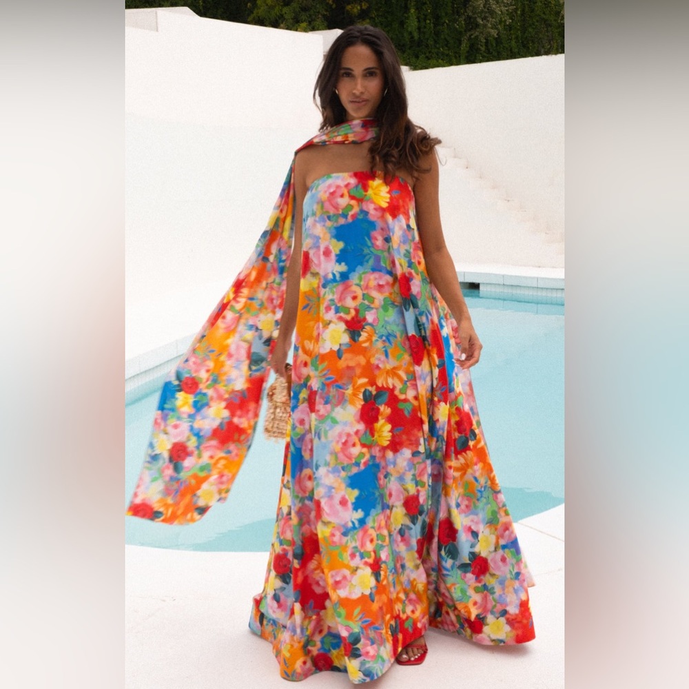 Show Me Your Mumu Tinsley Tube Maxi Dress size L Sunset Garden Gala Floral